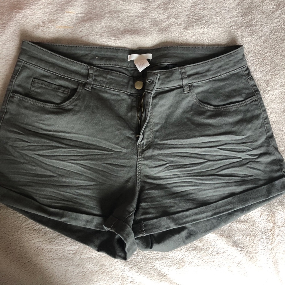 Green jean shorts